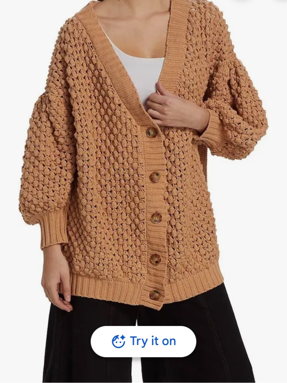 Farm Rio Chunky Button-Front Women's Sweater Cardigan in Camel